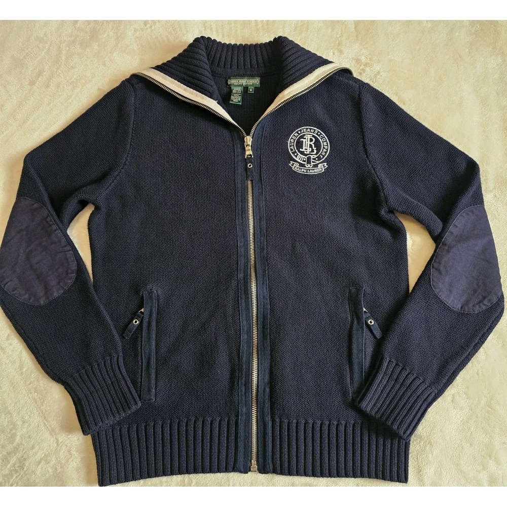 Ralph Lauren Jean Co. ZipUp Navy Blue Cardigan Women's Sweater Size Medium